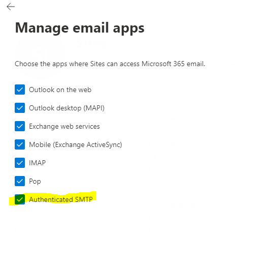 לאפשר לתיבת אופיס 365 שימוש ב smtp