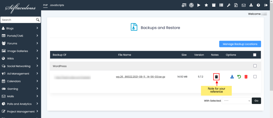 גיבוי אתר מקומית ע"י softaculous, directadmin, cpanel