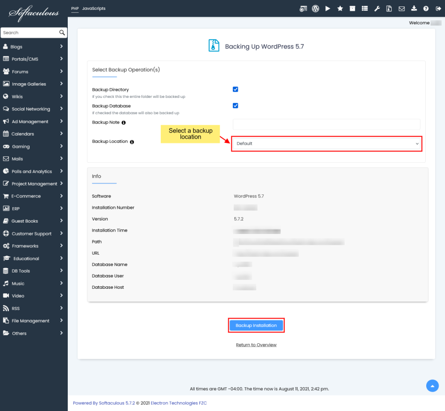 גיבוי אתר מקומית ע&#8221;י softaculous, directadmin, cpanel